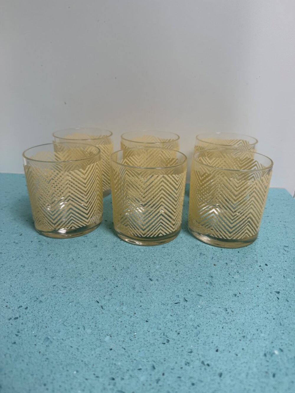 Georges Briard Set of 6 Yellow 'Icicle' Design Rocks Low Ball Glasses MCM Rare